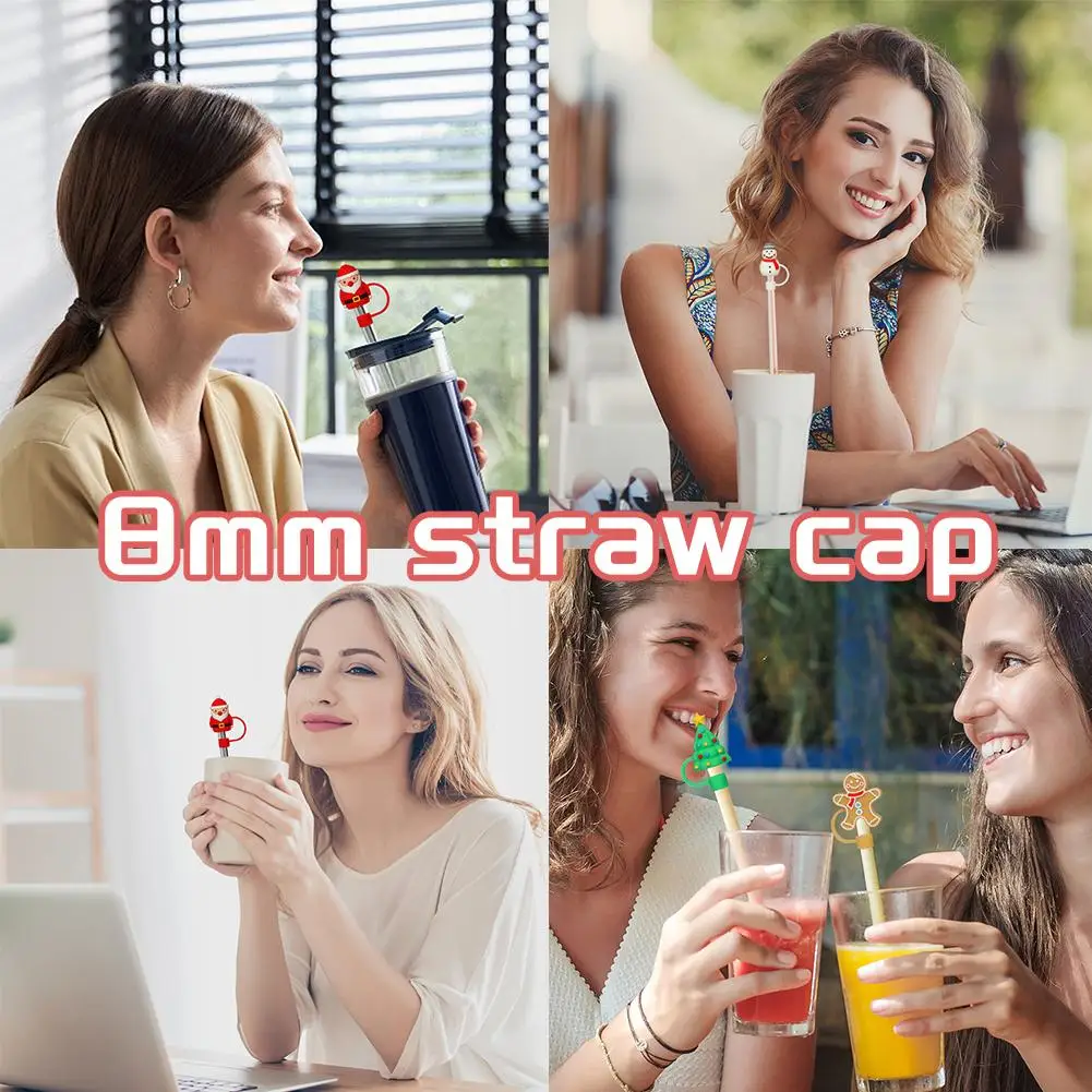 10mm Christmas Straw Cover Cap Dust-proof Reusable Straw Tips Lids For Cup Straw Topper Compatible With 30&40 Oz Tu Q6g0