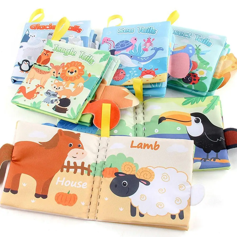 Pädagogisches Weiches Tuch Buch Für Babys Waschbar Cartoon Tiere Schwanz Frühe Bildung Filz Buch Spielzeug Aufklärung Baby Spielzeug