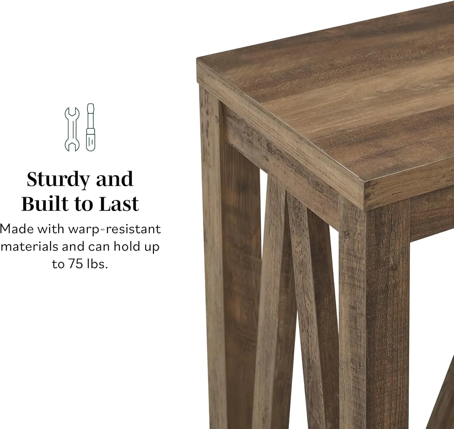 Farmhouse Accent Entryway / Living Room End Table, 52 Inch, Color-Marble and Walnut