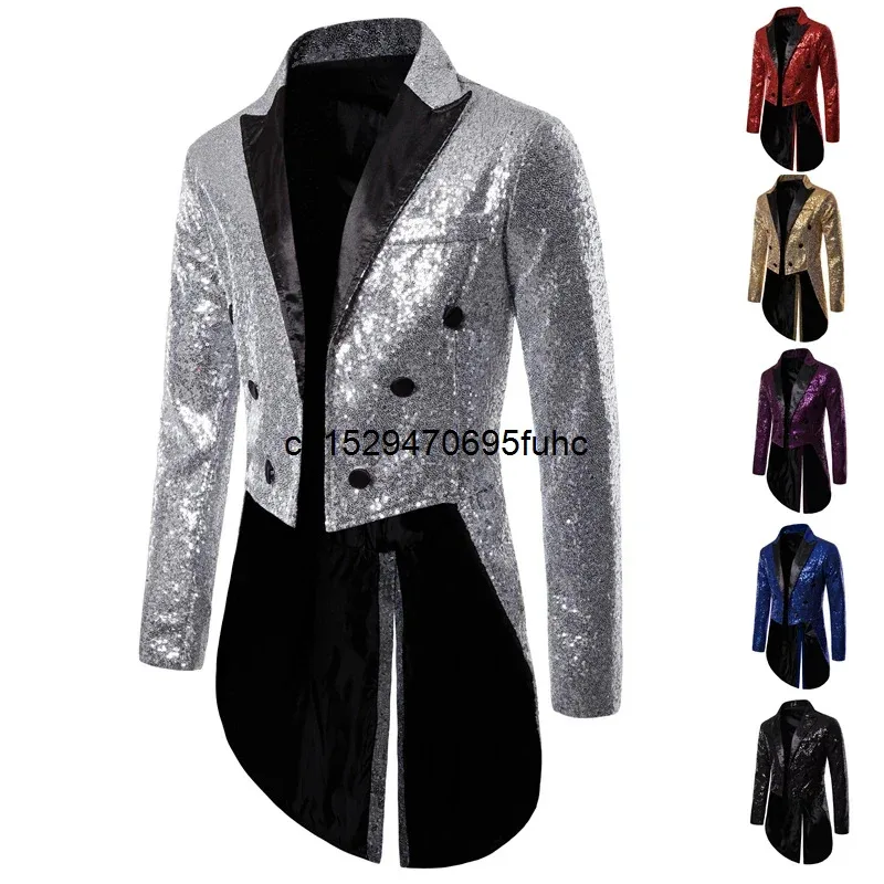 az15Men Shiny Pailletten Glitter Verziert Jacke Männer Nachtclub Prom Anzug Blazer Kostüm Homme Sänger Bühne Kleidung Smoking