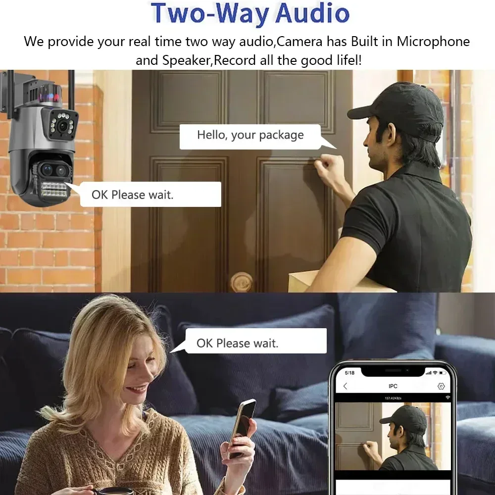 كاميرا مراقبة لاسلكية 360 خارجية 6K 12MP WiFi ICSee ذكية بثلاث عدسات 8X تكبير كاميرا IP للمراقبة بالفيديو CCTV تتبع تلقائي