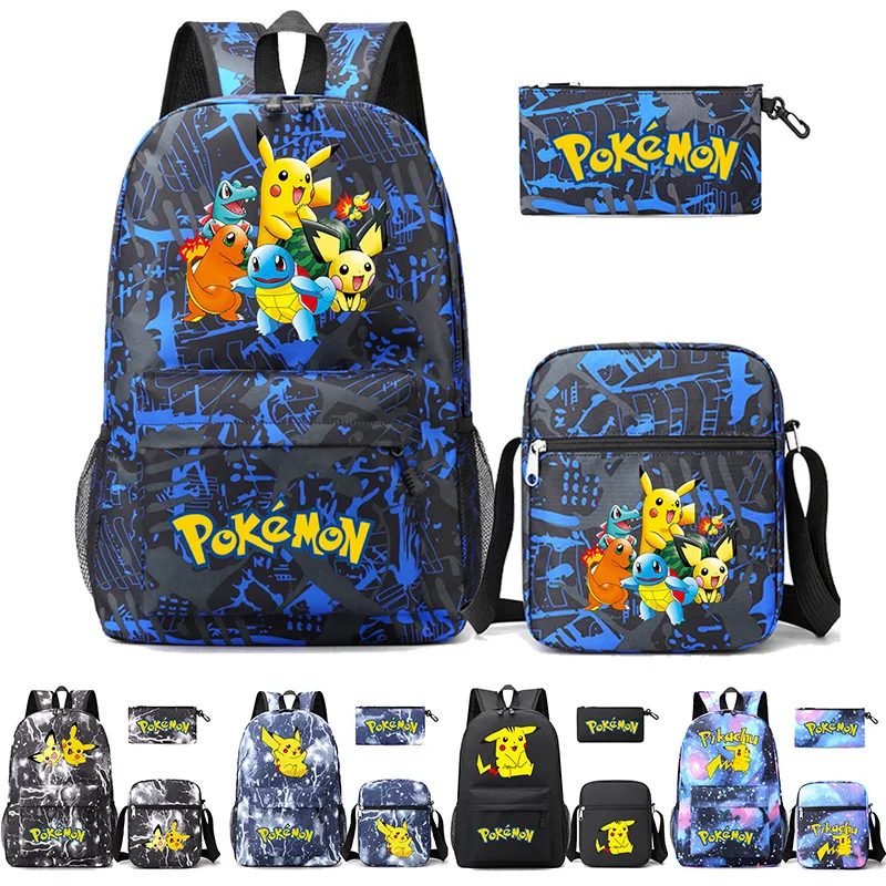 Image of 3-teiliges Pokémon-Rucksack-Set für Jugendliche und Schüler, dreiteiliges Set mit Federmäppchen und Umhängetasche, Geburtstagsgeschenk, Weihnachtsgeschenk