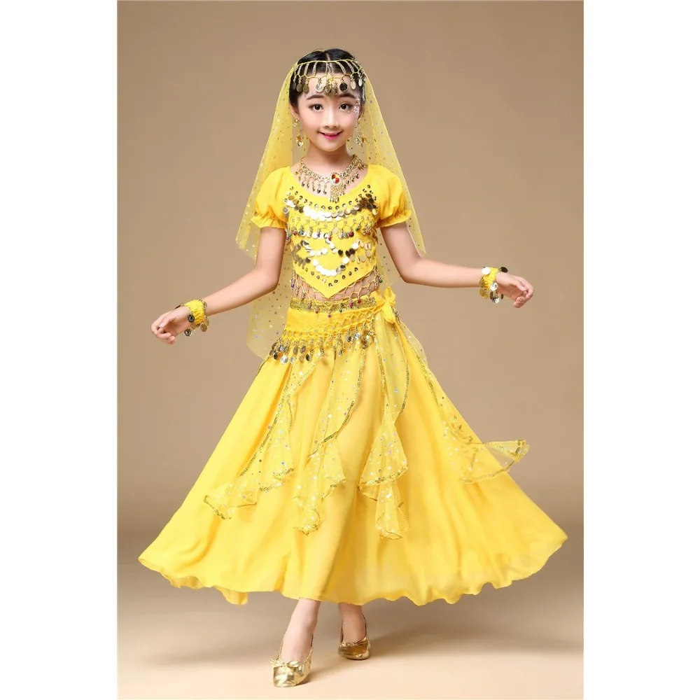 Traje de performance de dança indiana infantil, roupa de dança do ventre para meninas