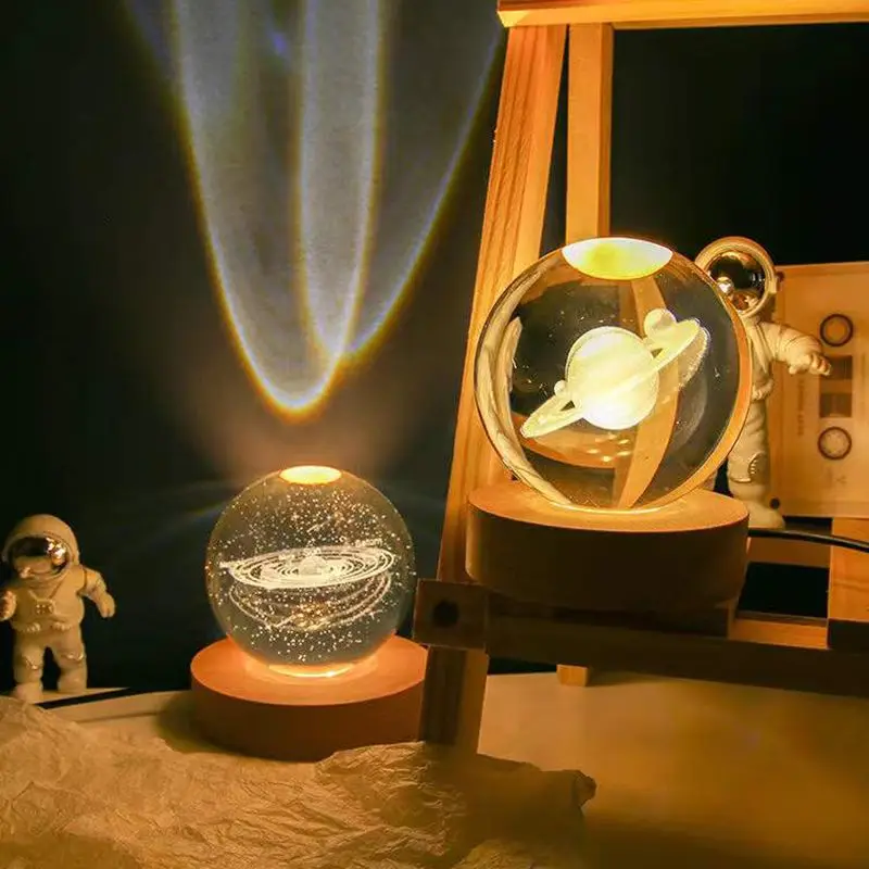 Crystal ball Crystal Astronaut Planet Globe 3D Laser Engraved Solar System Ball with Touch Switch LED Light Base Astronomy Gift