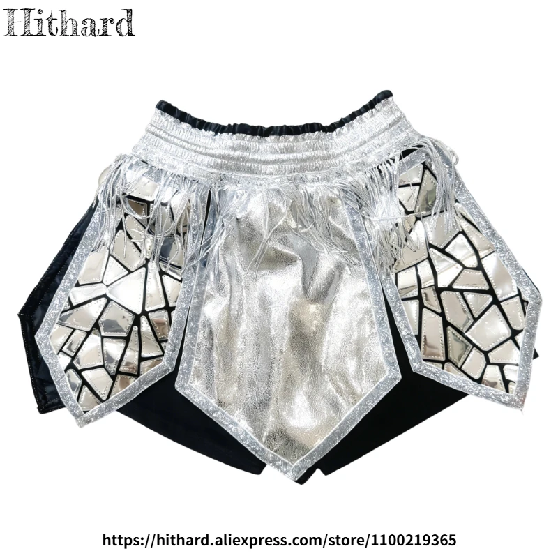 

Muay Thai Pants Metallic Silver Satin Kickboxing Trunks Sparkling Tassel Boxing Shorts Professional Match Amateur Daily Training
