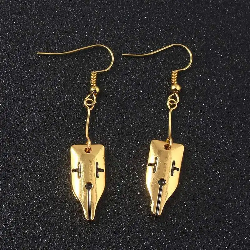 New Anime Jojo Bizarre Adventure Rohan Kishibe Gold Color Pen Nib Earring For Women Girls Cosplay Accessories Fashion