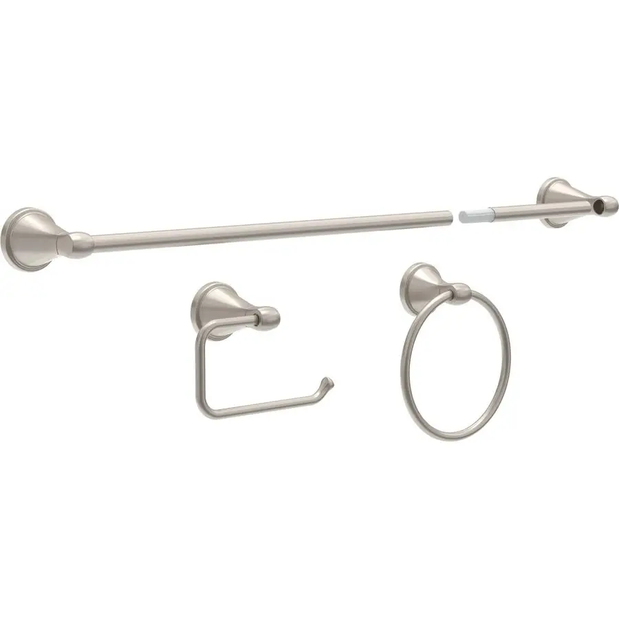

Faucet Becker 3Piece Bathroom Set, SpotShield Brushed Nickel, 18 24 Towel Rack, Toilet Paper Holder, Ring BCK63DN