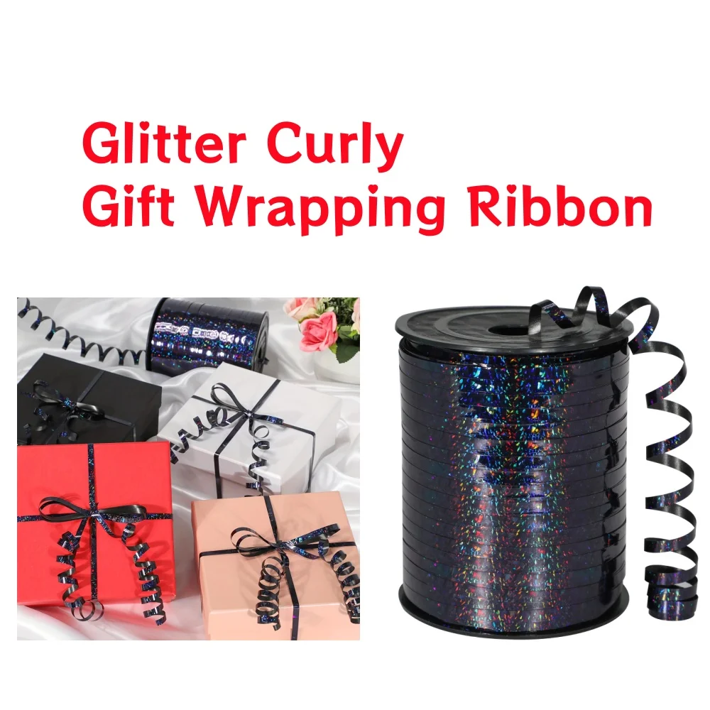 1 rollo para decoraciones, rollos de cinta rizadora brillante para fiesta de cumpleaños, cinta para envolver regalos rizada con purpurina, cinta para globos duradera