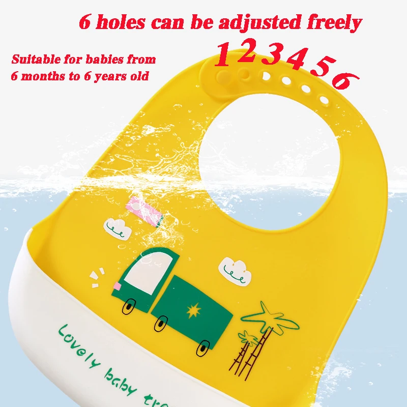 Cute Baby Bibs Waterproof Silicone Bib Infant Toddler Feeding Saliva Towel Cartoon Adjustable Children Apron with Pocket Scarf