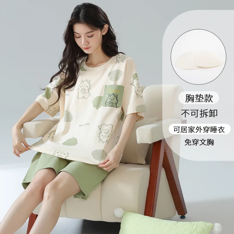 Women's Cotton Pajama Set - Short Sleeve Top and Shorts, Printed