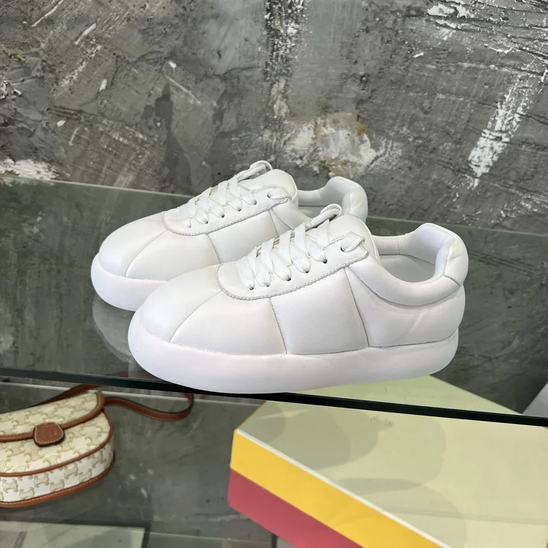 Cute Fat Ding Soft Breathing Bread Shoes Thick Sole Small White Shoes Genuine Leather Flat Bottom Lacing Casual Sports Shoes