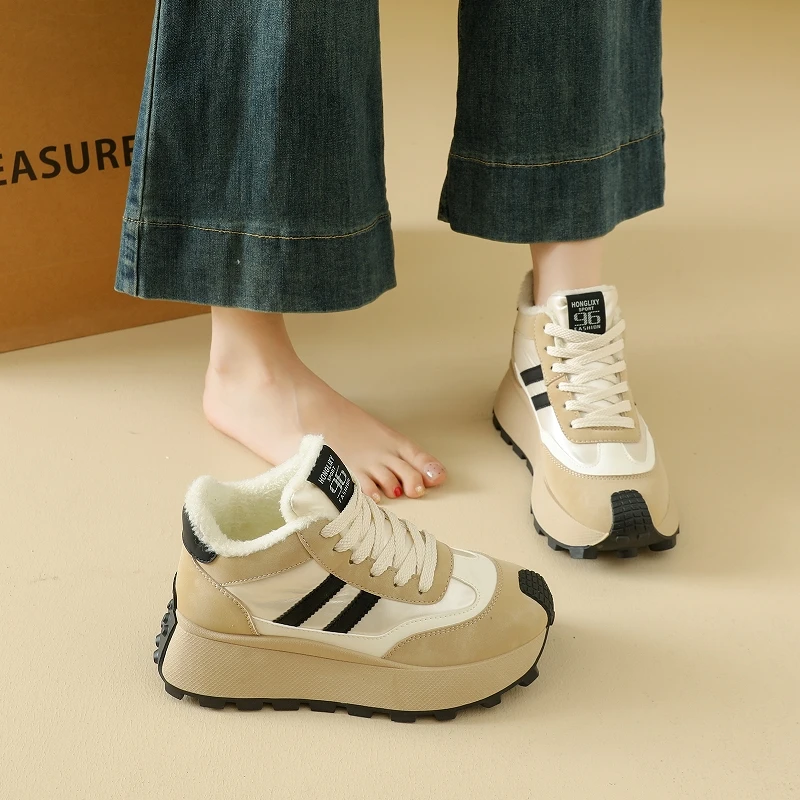 أحذية رياضية شتوية دافئة مبطنة بالصوف، أحذية نسائية كاجوال، عصرية متعددة الاستخدامات، غير قابلة للانزلاق ومقاومة للاهتراء، HL871-2 #4