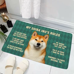 My Shiba Inu Rules Doormats Green Aninals Dog Diamond Plaid 3D Printed Flannel Indoor Door Mats Bath Rugs Carpets Home Deco