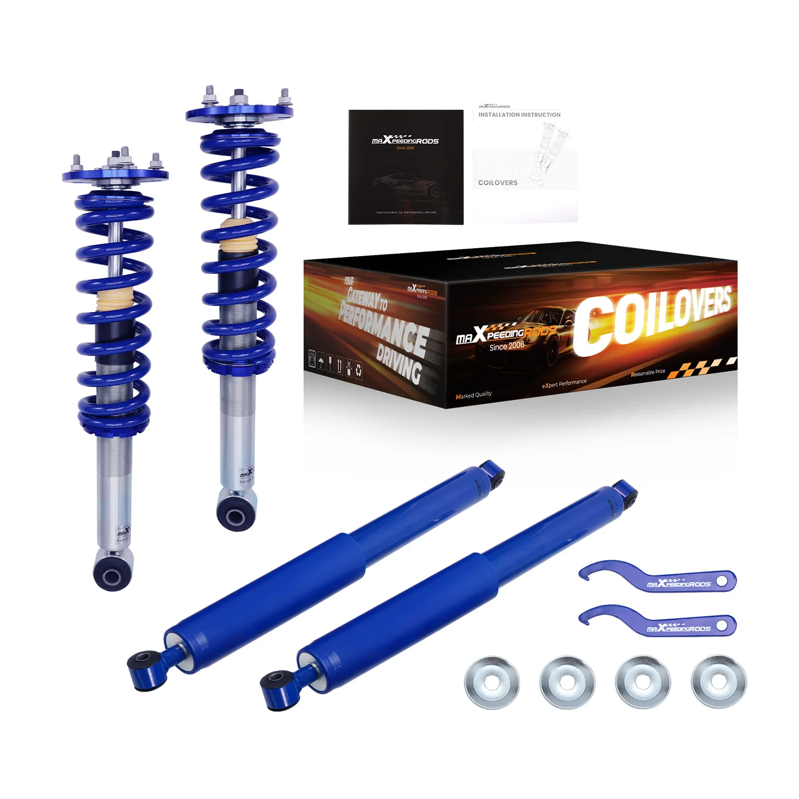 MaXpeedingrods Coilover Shock Absorbers for Ford F-150 Mark LT RWD Rear Shock & Front + Top Hat  Daily Use Shocks
