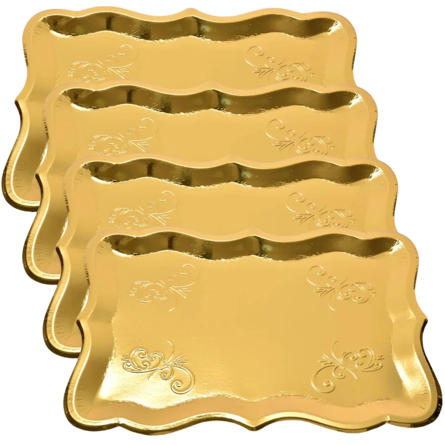 10er-Set Einfarbige Rechteckige Servierplatten mit Goldrand für Hochzeit, Geburtstag, Dessert-Dekoration, Festliche Tischware