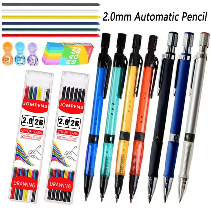 New 2.0mm Mechanical Pencil Set 6Color 2B Lead Refill Automatic Pencil Art Sketch Painting Office Writing Stationery Supplies