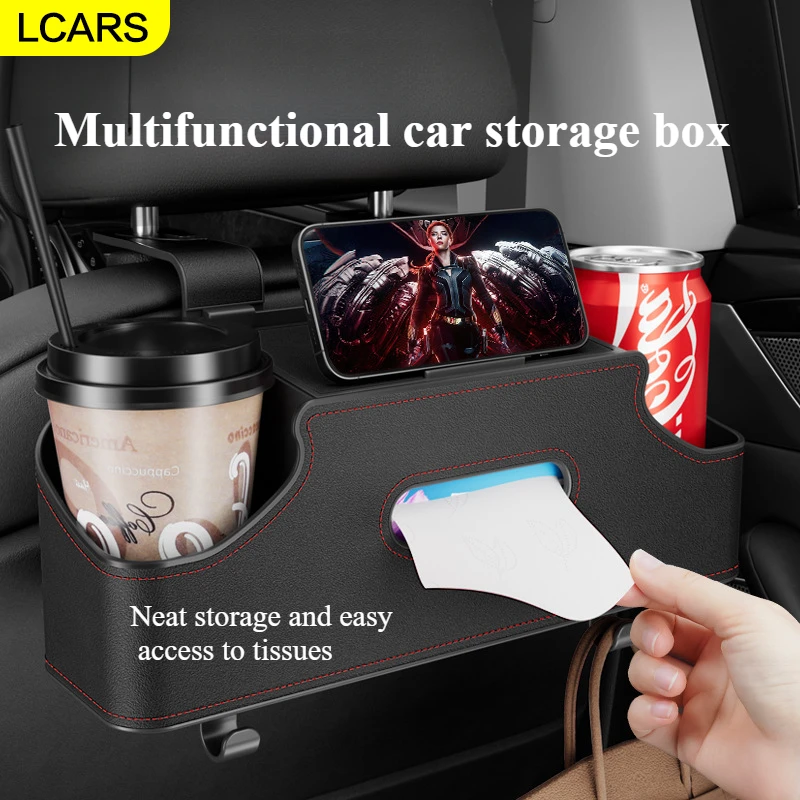 

Lcars - Car Backseat Organizer, Multifunctional Storage, In-Car Storage Box and Tissue Box Hook, Suitable for Most Vehicles