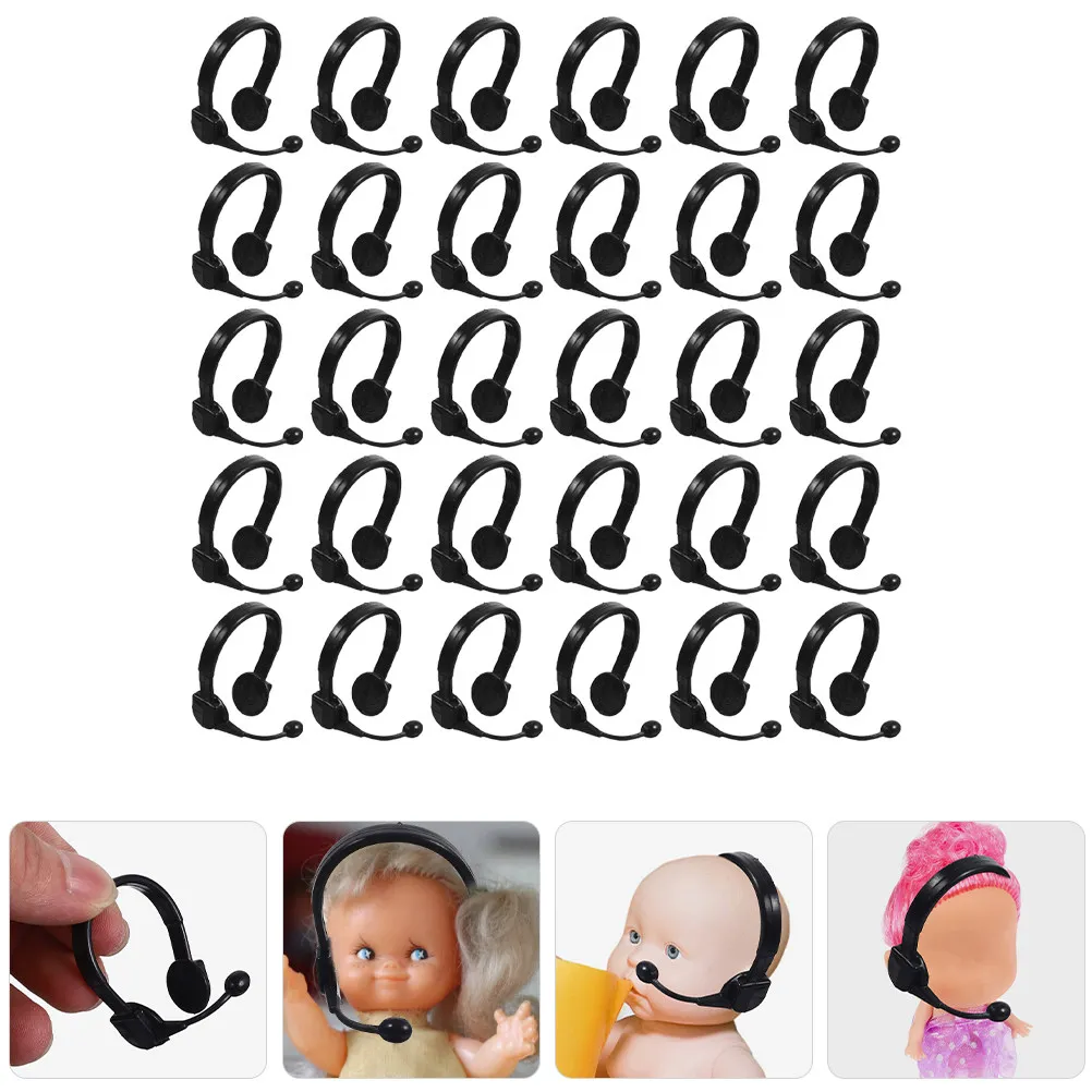 

100Pcs Mini Simulated Earphone Accessories Black Plastic Miniature Decorative Earphone Prop Pretend House Ornament Pretend Play