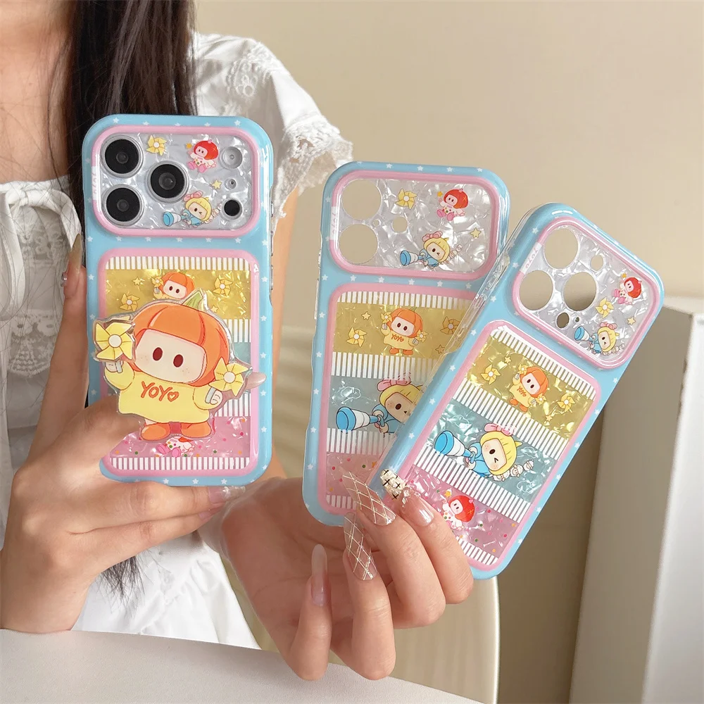 Korea Cartoon Windmill Girl  Phone Case For iPhone 18 Pro 17 16 15 Pro Max Back Cover Shockproof Cute Cases For Apple 18 Promax