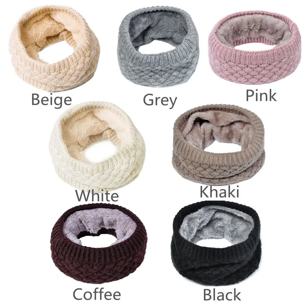 Bufanda de punto, bufandas para el cuello, invierno, mujeres, hombres, forro polar grueso, cuello de lana interior, bufanda con anillo, bufandas de punto elásticas, redecilla