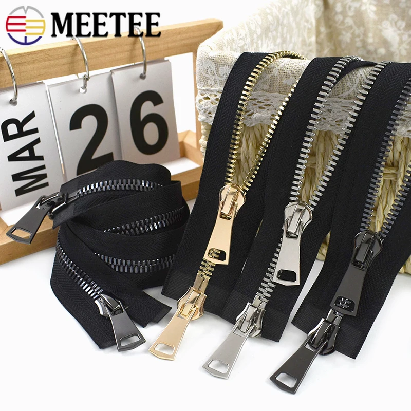 

1Pc Meetee 8# Metal Zippers Double Slider 70-100cm Open-End Zipper Backpack Luggage Replace Zip Repair Kits Sewing Accessories
