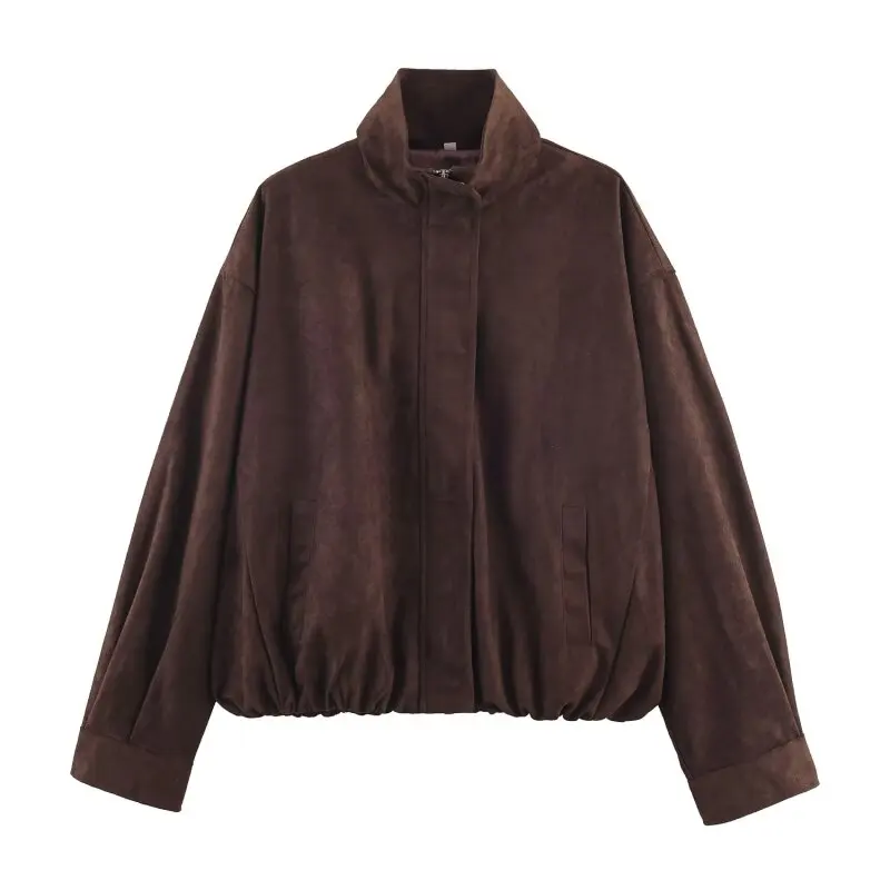 

Винтажная замшевая текстурированная куртка-пилот, модное элегантное женское теплое пальто с длинными рукавами, свободный уличный топ с отложным воротником