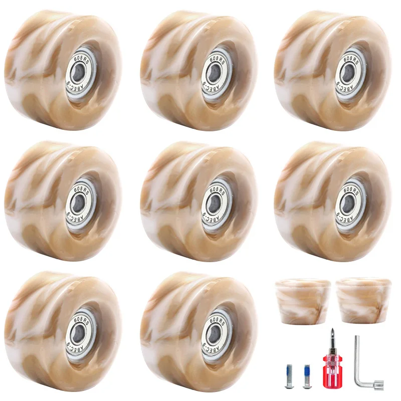 New 8 Pack Roller Skate Wheels with Bearings 2 Toe Stoppers for Double Row Skating Quad Skates Skateboard 32mm x 58mm 82A