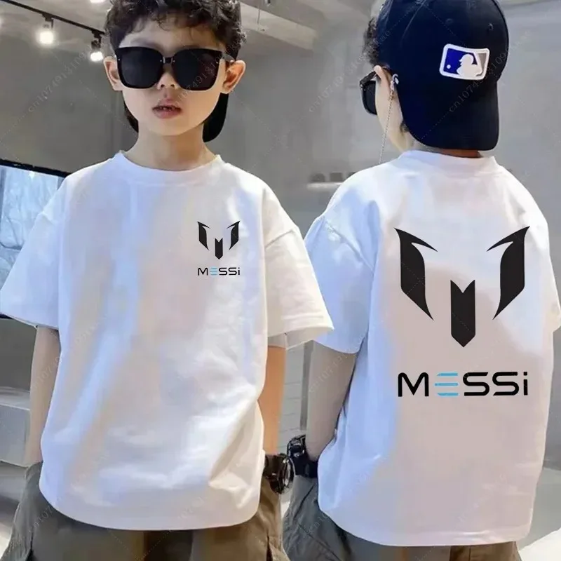 Children's Summer Casual Short-sleeved Personalized T-shirt Messi Tshirt Kids Boys Clothing Black Tops Boys Girls Soccer Fan Tee