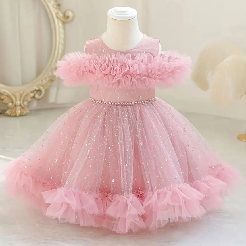 Girls Princess Dress for Party Sparkling Sequins Children's Birthday Holiday Wear Kids Gown 1-4 Years