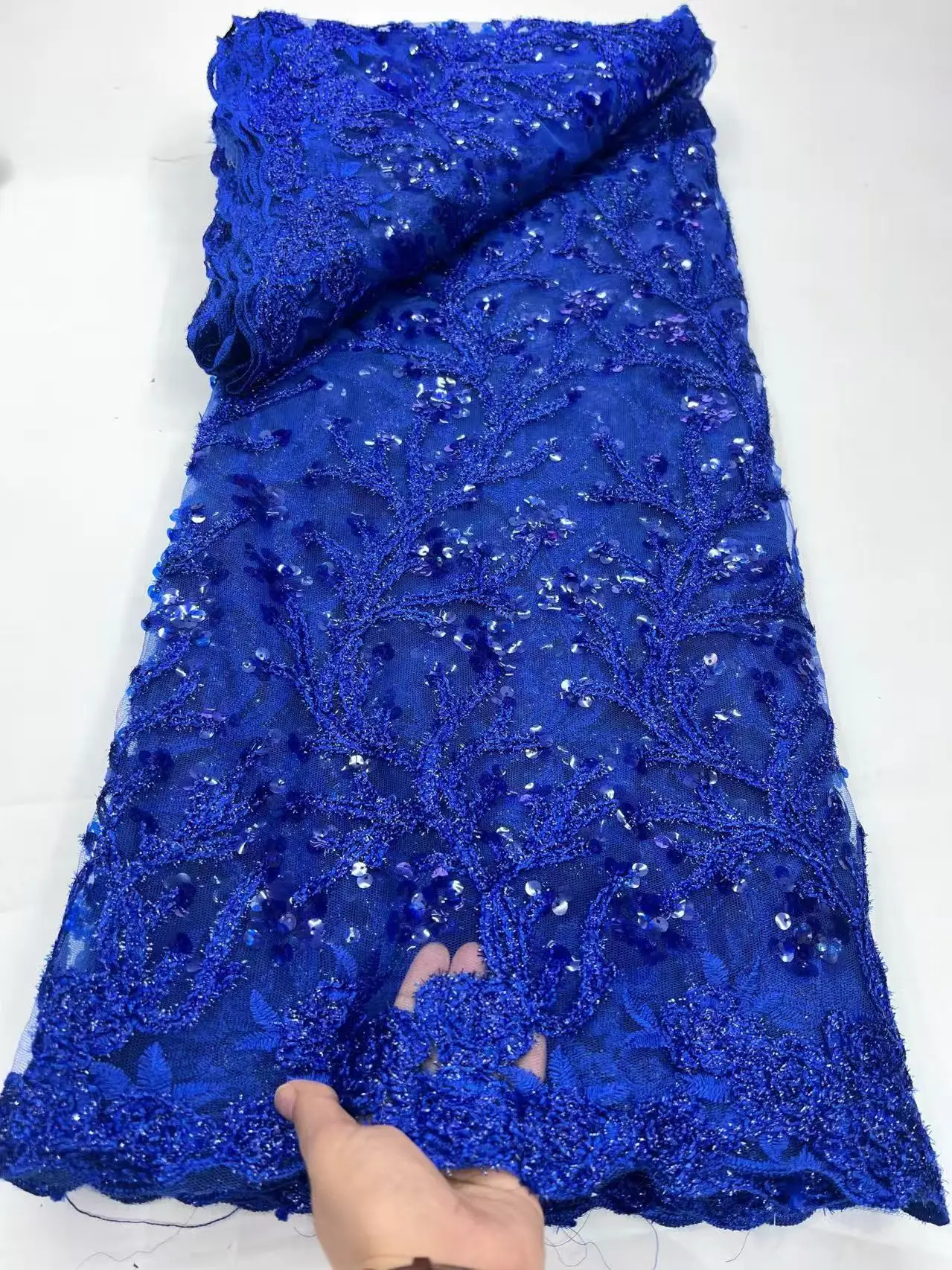 Tessuto di pizzo francese di lusso in tulle con paillettes Tessuto di velluto nigeriano di alta qualità Tessuto da sposa africano per lo sposo Ultimo 2025