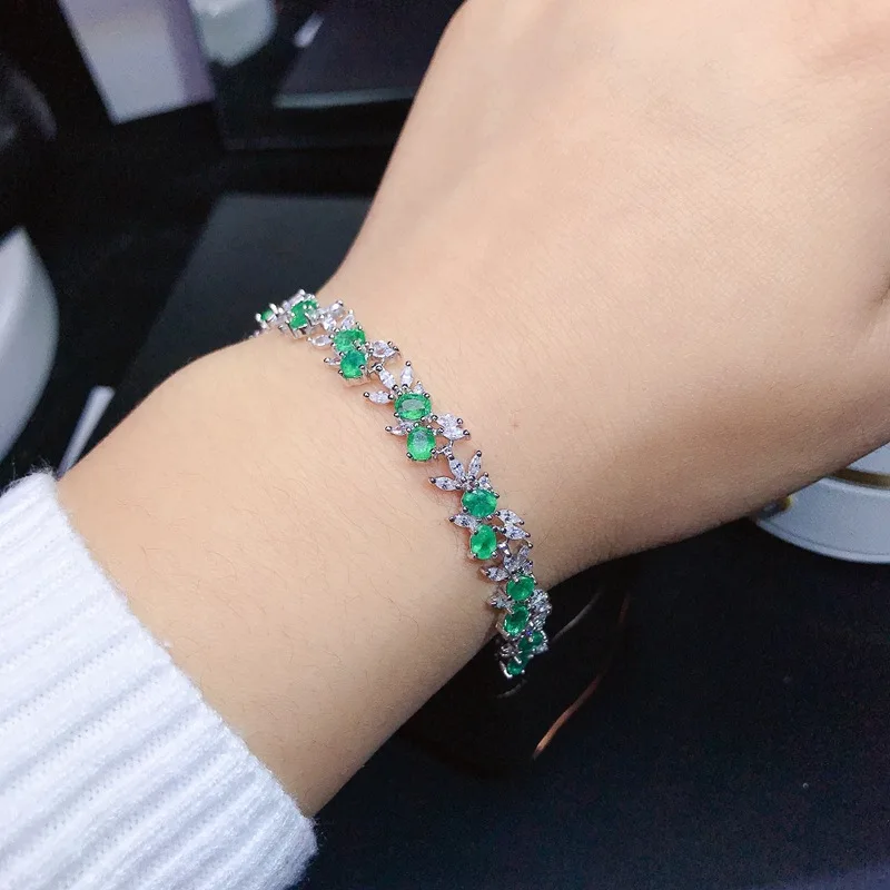 YULEM Luxury Emerald Gemstone Bracelet Silver Jewelry Natural Gem Birthday Party Anniversary Gift Exquisite Green Gem Bracelet