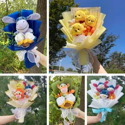 Cartoon Winnie the Pooh Plush Doll Toy Handmade Flower Bouquet Wedding Valentine's Day Christmas Graduation Gifts
