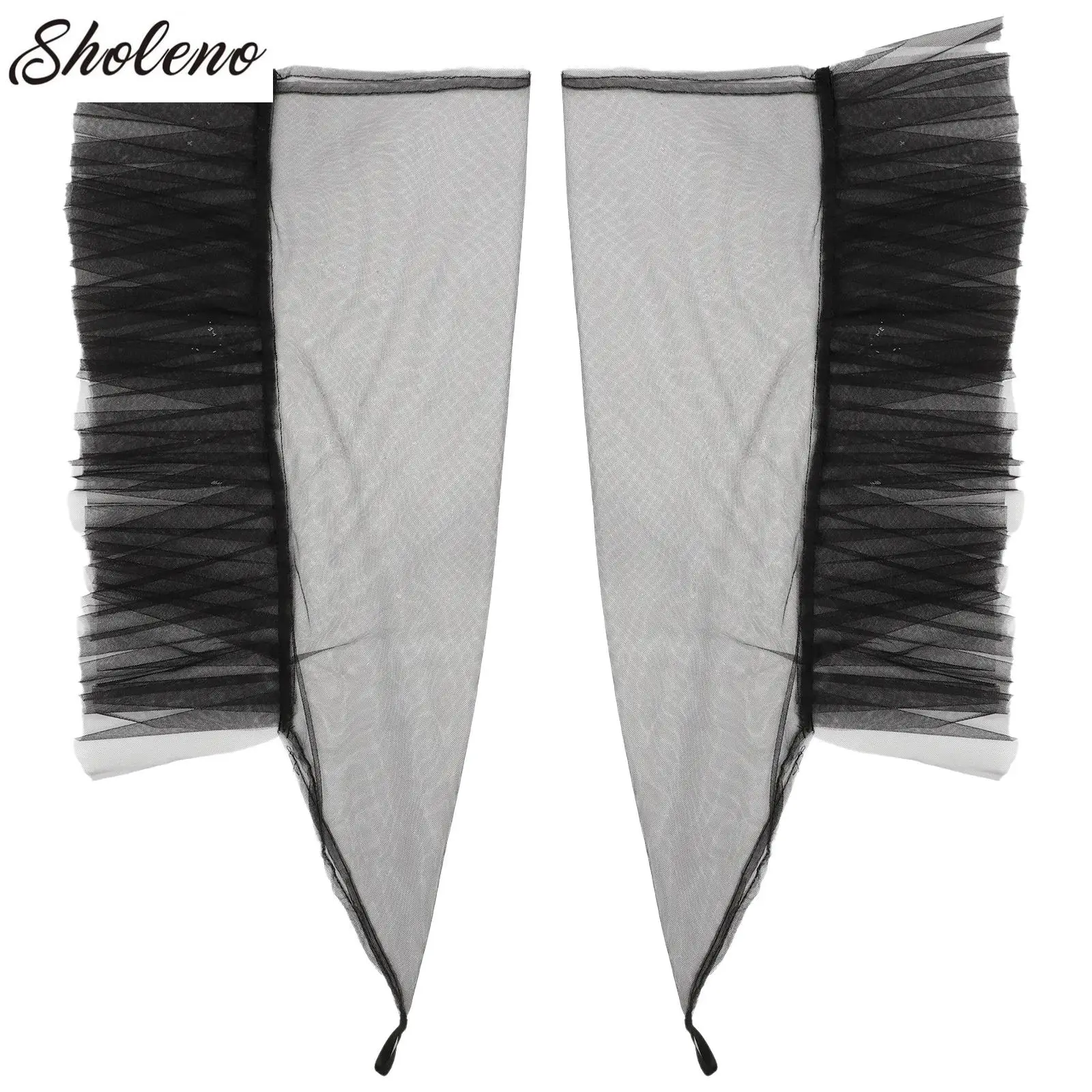 

Women Sexy Transparent Mesh Hook Finger Long Fingerless Gloves Retro Style Ruffled Edge Evening Dress Accessories Cosplay Party
