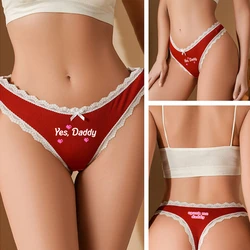 Naughty Underwear for Women YES DADDY Spank Me Daddy Sexy Lace Edge Bow Low Waist Panties Cute Female Thong Lingerie Temptation