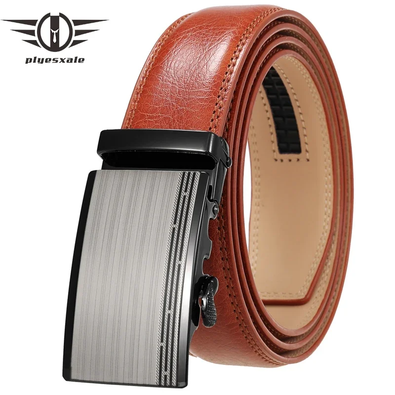 

Plyesxale 2024 Genuine Leather Men's Belt High-quality Luxury Cowskin Fashion Alloy Automatic Buckle Business Belts Male G939