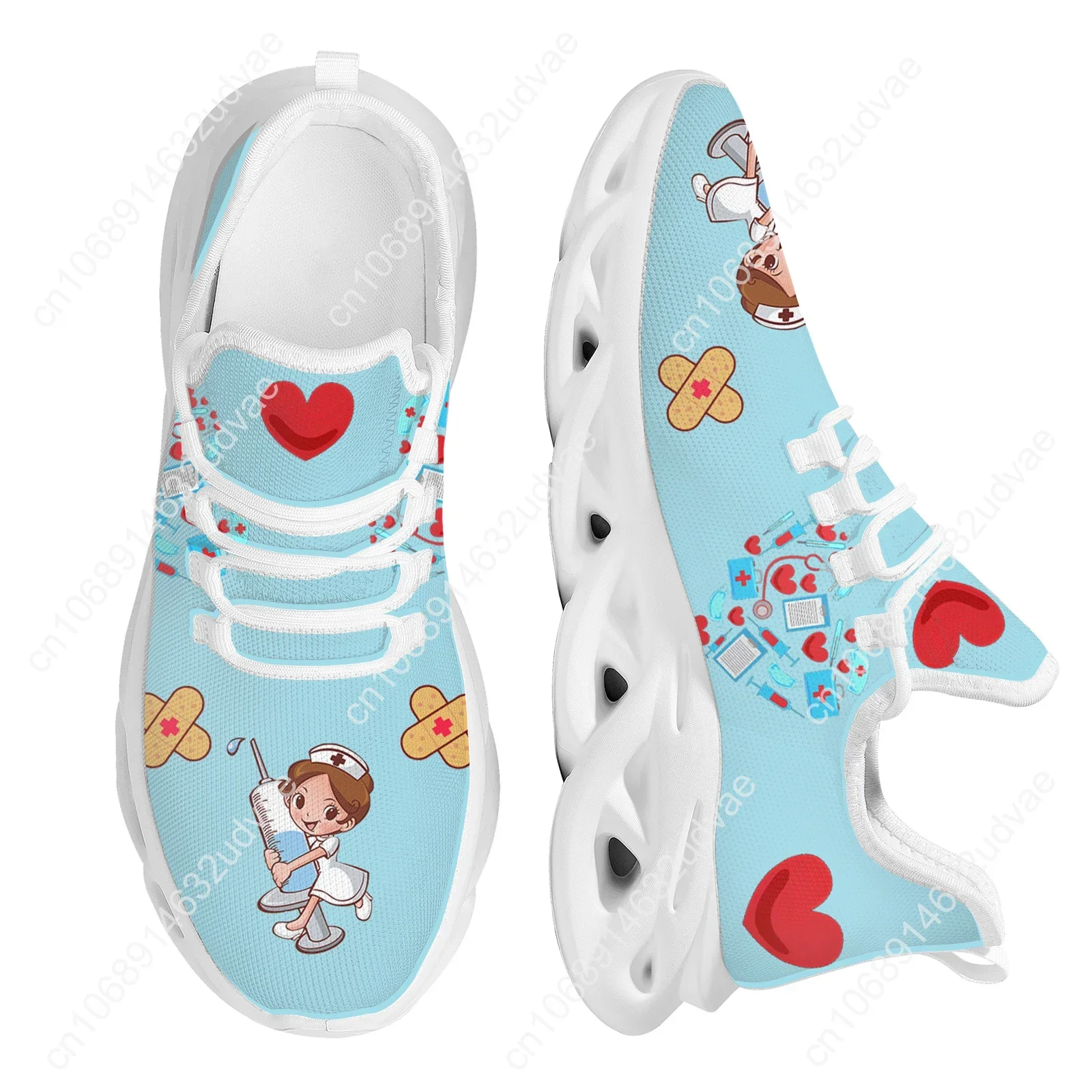 Lovely Nurse Medical Healthcare Print Ladies Platform Shoes Light Mesh Running Sneakers Casual Nurse Shoes For Women