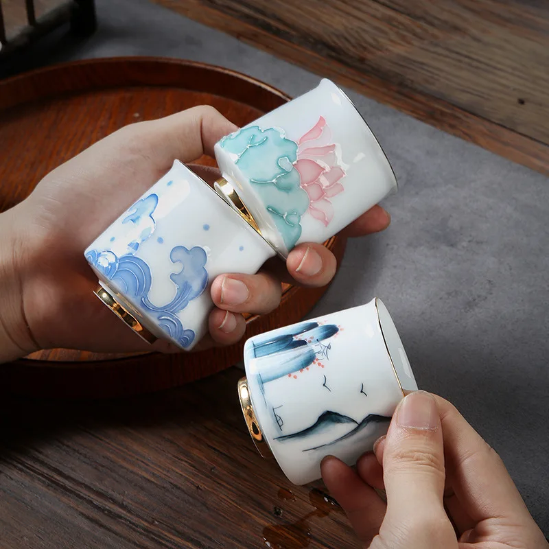 Mid-Autumn Festival Gift Dehua Silver-Plated Single Hand-Painted Master Four Gentlemen Personal Cup New Chinese Style La