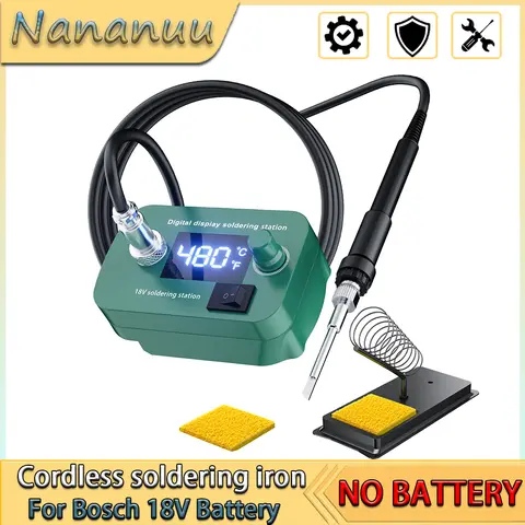 나나누 60W PCB 무선 전기 납땜인두 (보쉬 18V 배터리용) 300-510 조절 금속 용접건 토치 수리 도구 ﻿