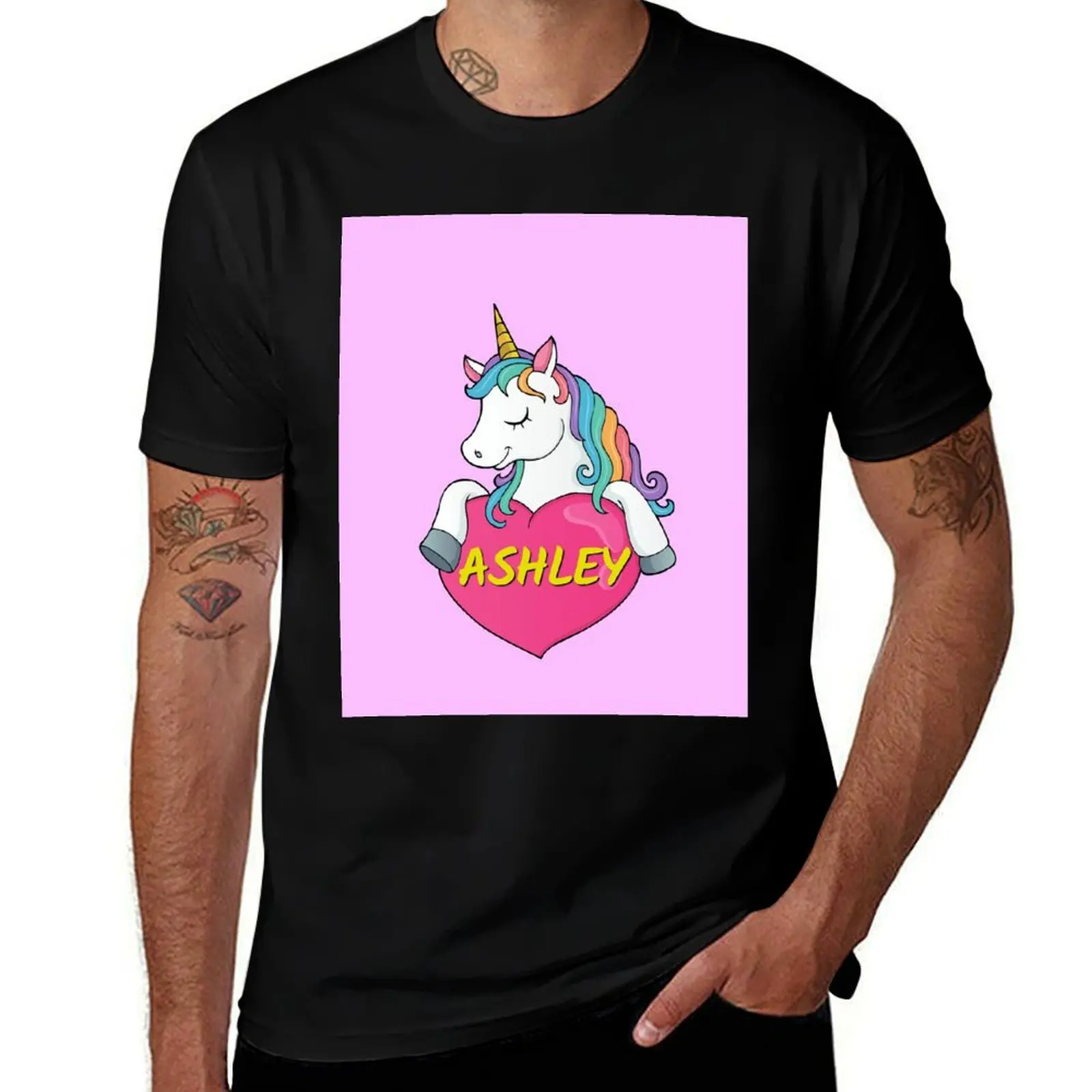 Ashley Personalized Cute Unicorn Heart T-Shirt Odor Resistant Short Sleeve Top T-Shirt