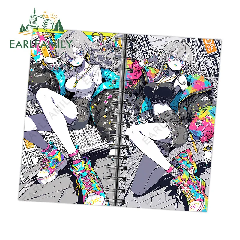 

EARLFAMILY Street Graffiti Girl Page-turning Style Car Sticker Rear Windshield Vinyl Waterproof Decal Scratch-Proof Decoration