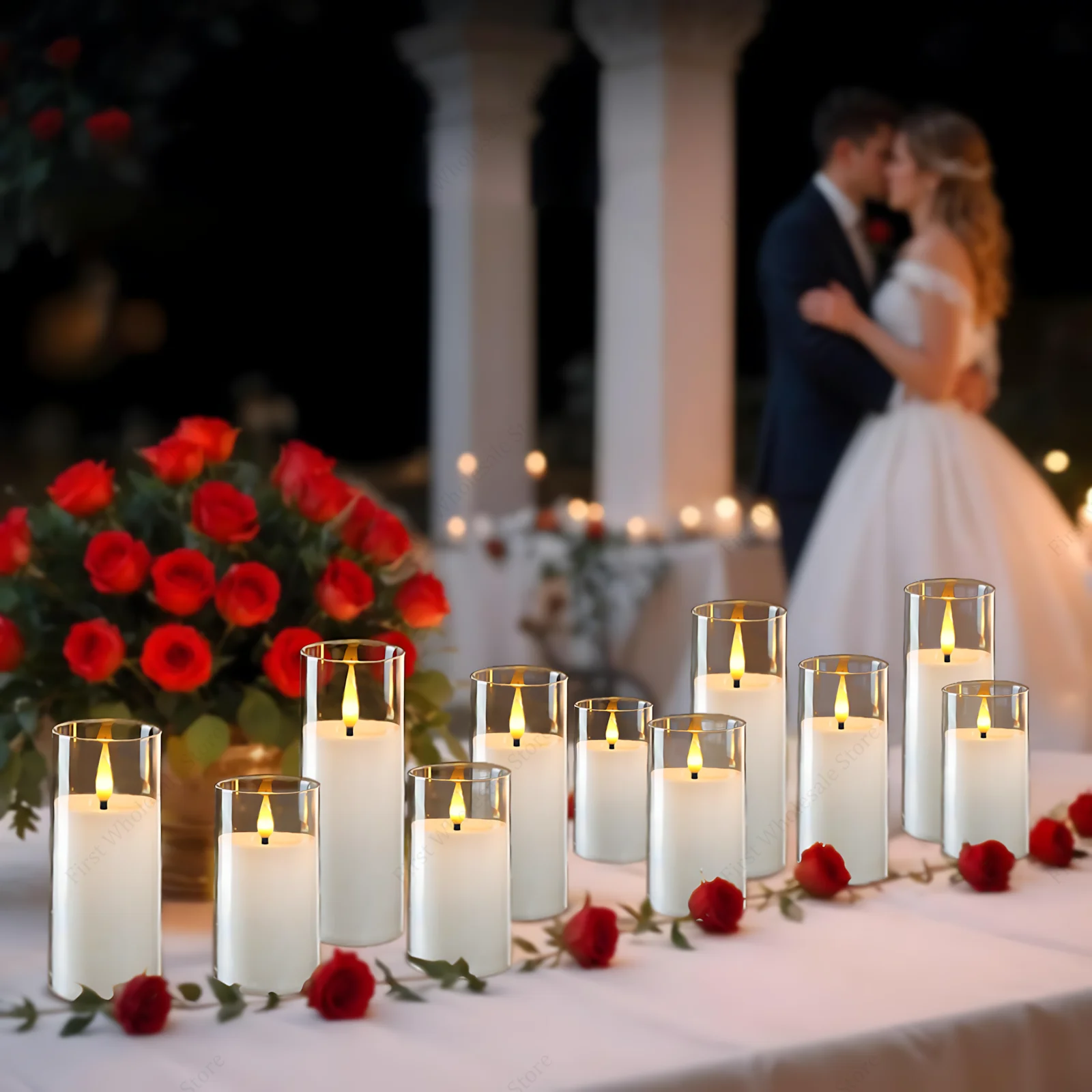 Velas Led de acrílico blanco puro, velas con pilas para boda, velas falsas sin llama, ambiente romántico, decoración del hogar, 5-120 Uds.