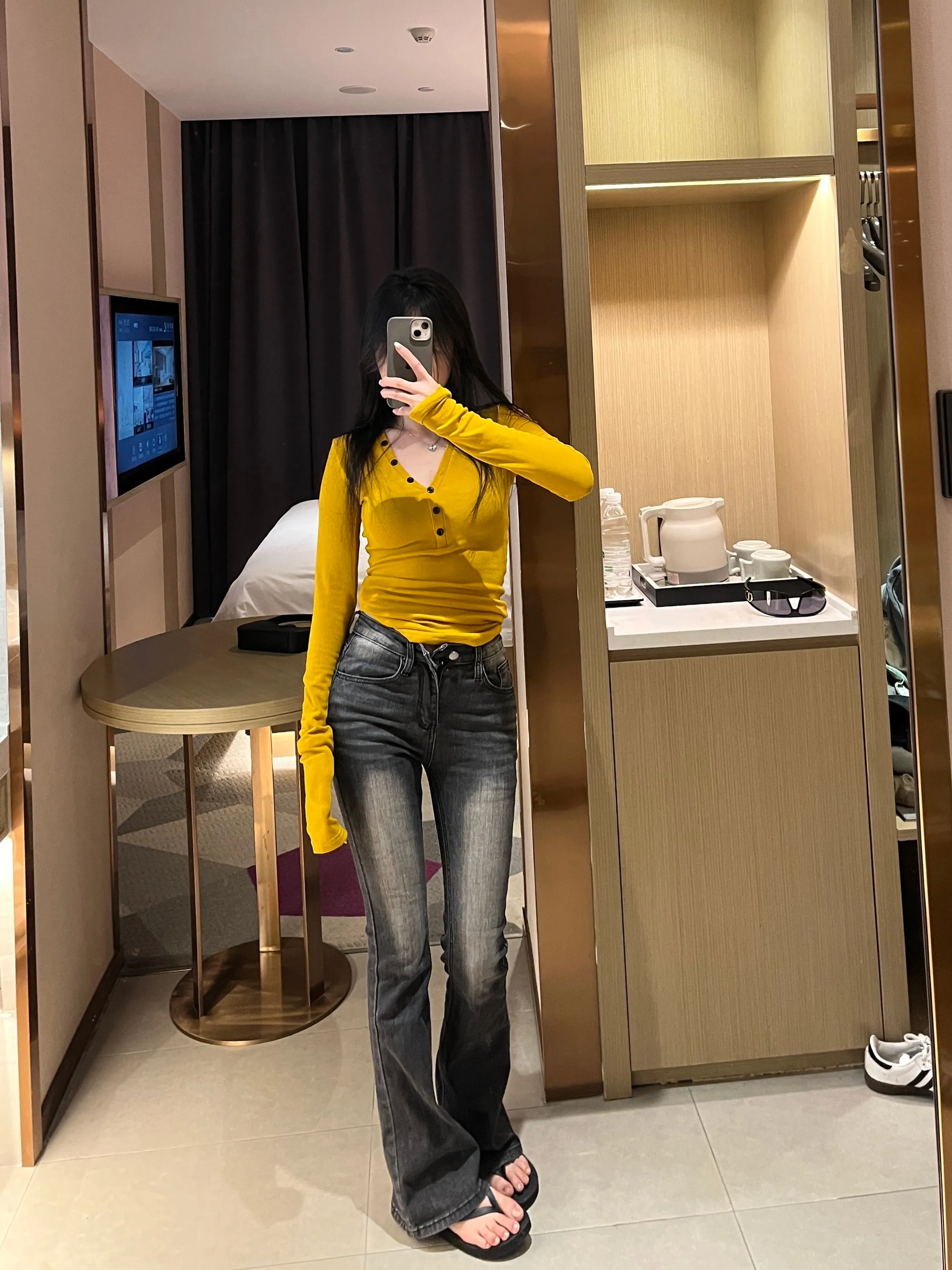 

Spring 2025 High Waist Slimming Micro Flared Denim Jeans Women's Elastic Hoof Long Pants Casual Sle All Seasons