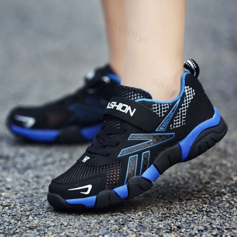 Kids Running Sneakers Boys Casual Walking Shoes Leather+Mesh Breathable Children Girls Anti-slippery Lightweight Tennis Trainers