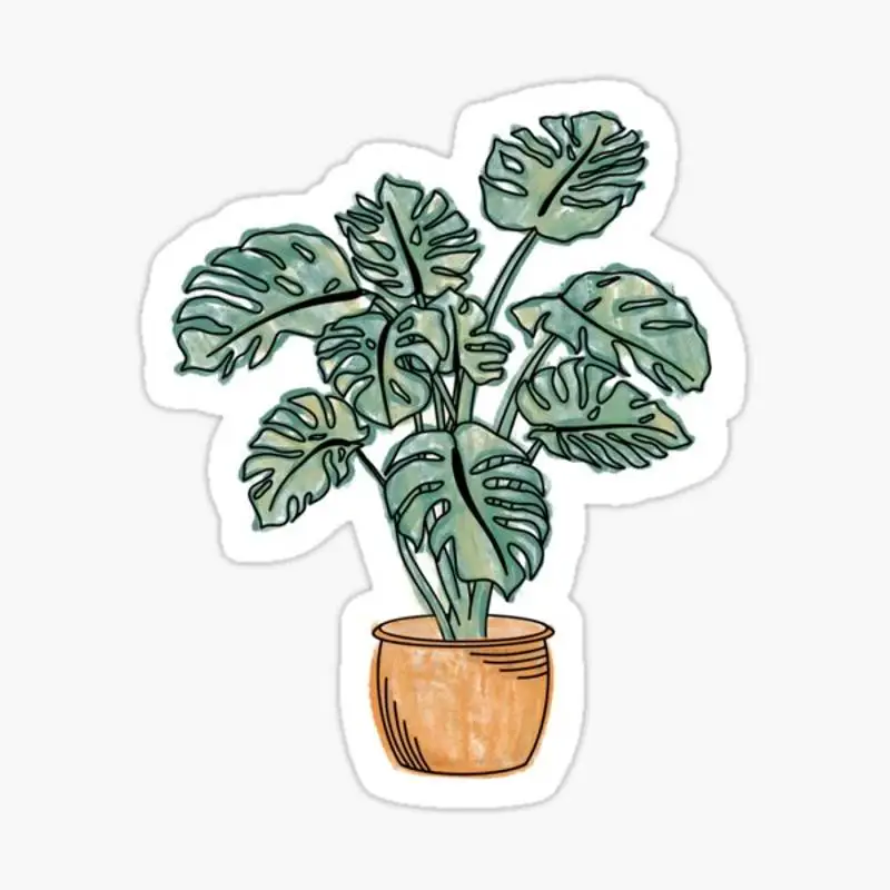 Watercolor potted monstera plant  Sticker for Laptop Decor Bedroom Car Cute Cartoon Art Fashionable Public Suitcase