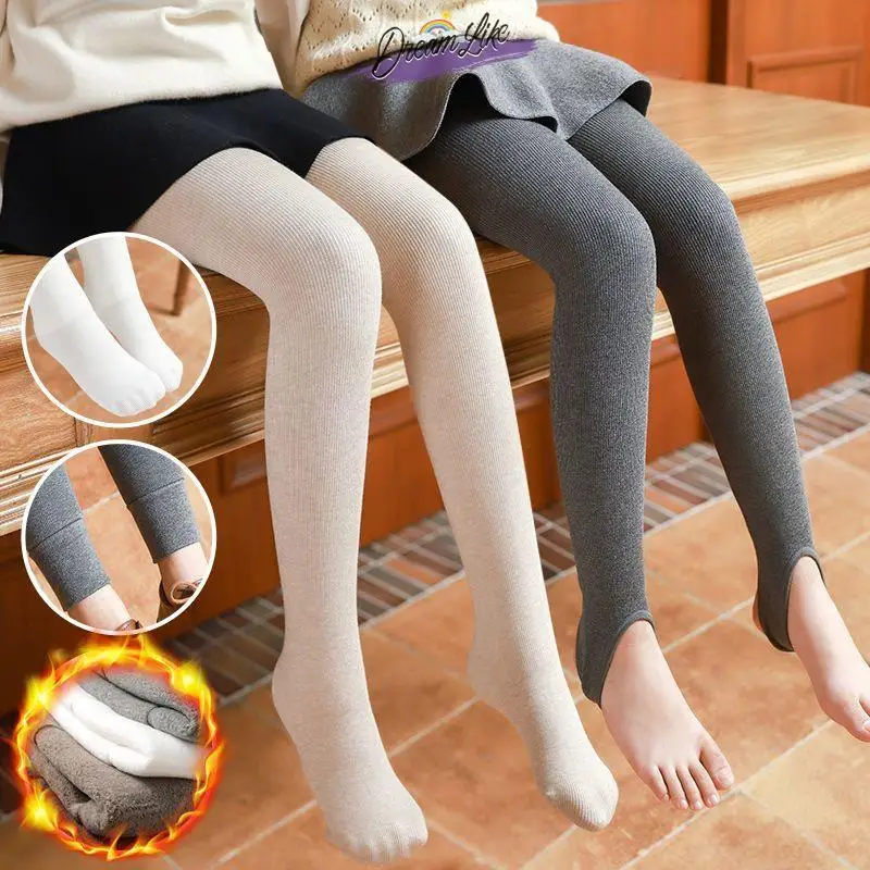 

Утепленные танцевальные леггинсы для девочек с флисовой подкладкой, с низкой талией, длиной 7/8, повседневные, больших размеров, детские, со встроенными штанинами