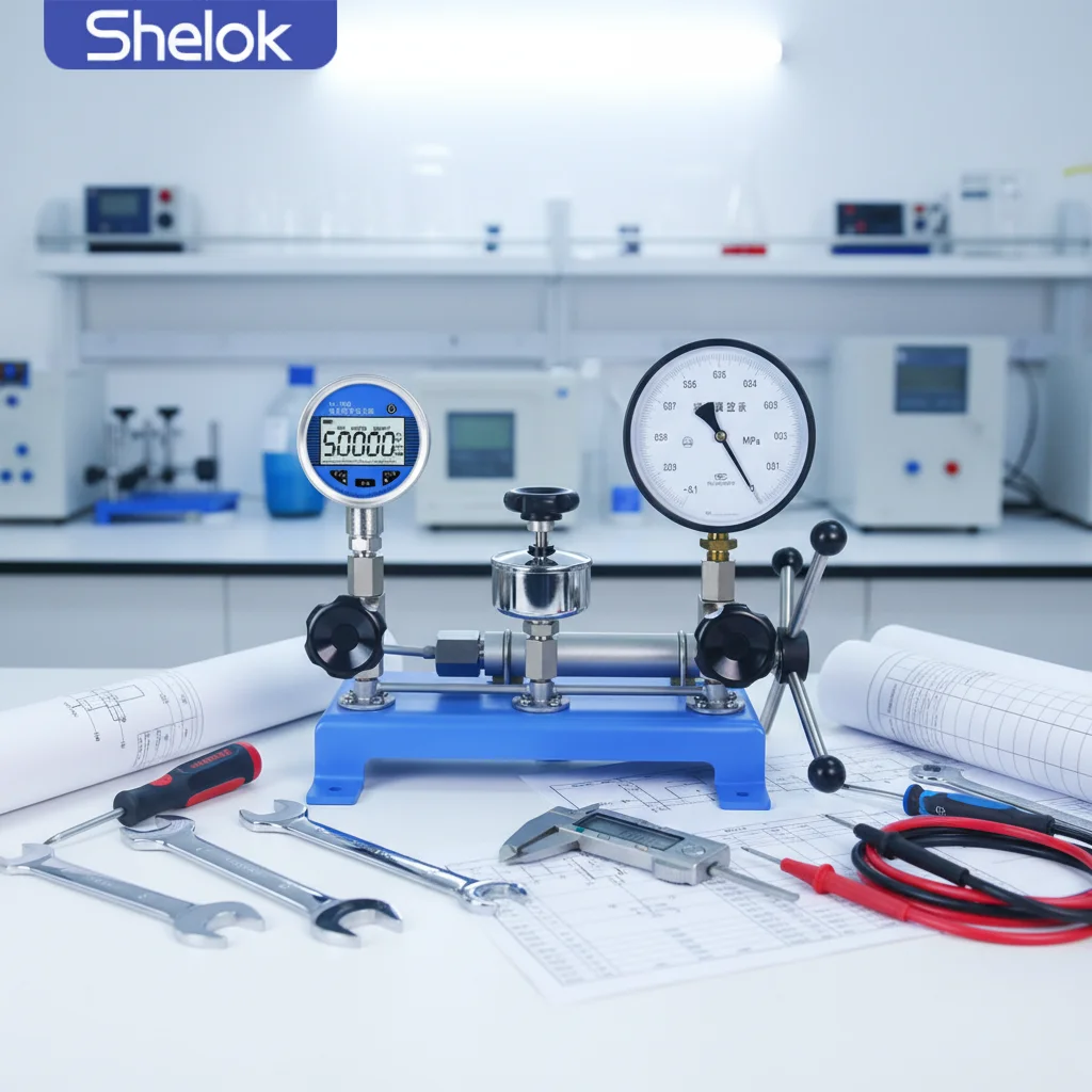 Shelok Pneumatic Pressure Calibration Bench Manual Pressure Source for Gauge and Transmitter Calibration