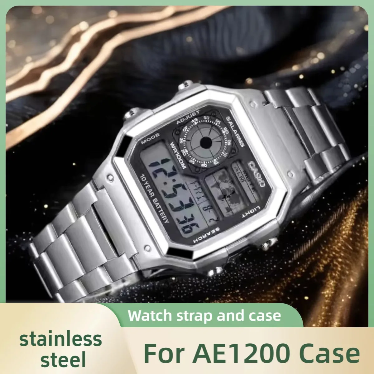 For Casio AE1200 Modified Metal Watch Case Bracelet 304 Stainless Steel Watchband Case Men Woven Nylon Strap Waterproof ring