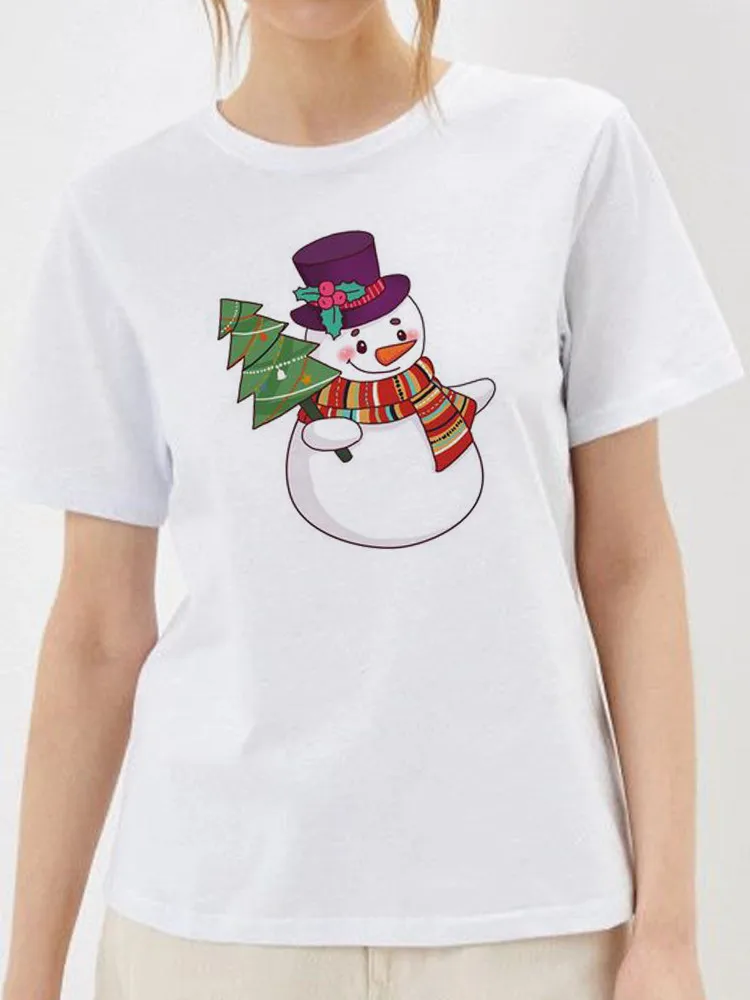 

New Short Sleeve Women Tshirts Christmas Snowman Trend Casual T-Shirts Clothes Women Female Summer O-Neck Ladies Graphic T-Shirt