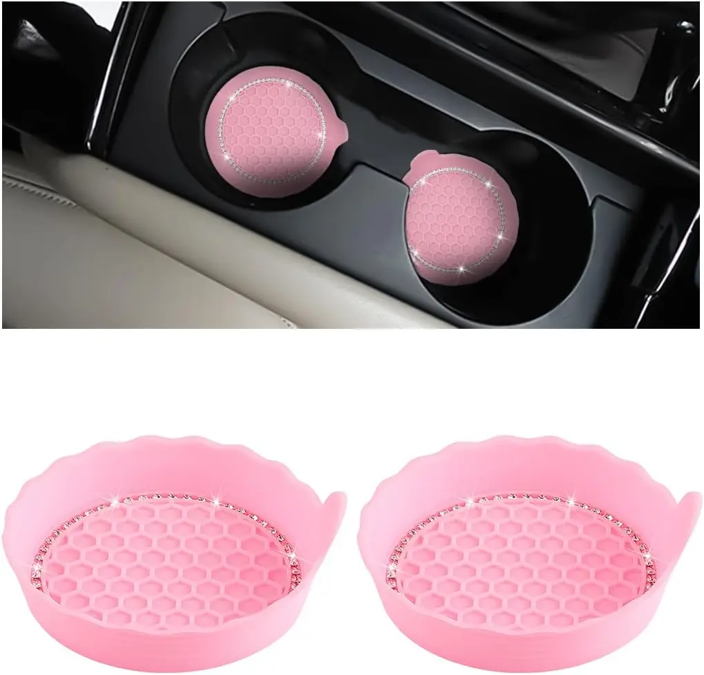 Car Cup Coaster Universal Non-Slip Cup Holders Bling Crystal Rhinestone Car Interior Accessories 2 Pack