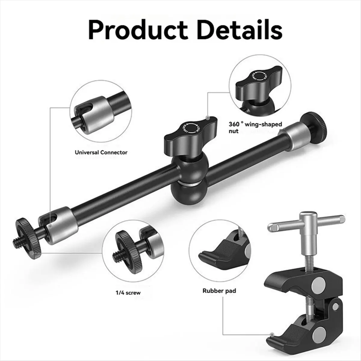 M85K  Clamp W/ 1/4 Inch and 3/8 Inch Thread and Power Articulating Magic Arm with 1/4 Inch Thread Screw for Monitor